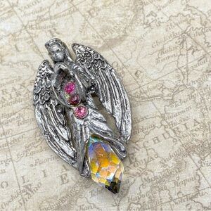 Vintage Gothic CCI Pewter Angel With Crystal Pink Rhinestones Numbered Pendant